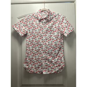 Bonobos Men’s Slim Fit Palm Tree Button-up Short Sleeve Shirt Size S White Green